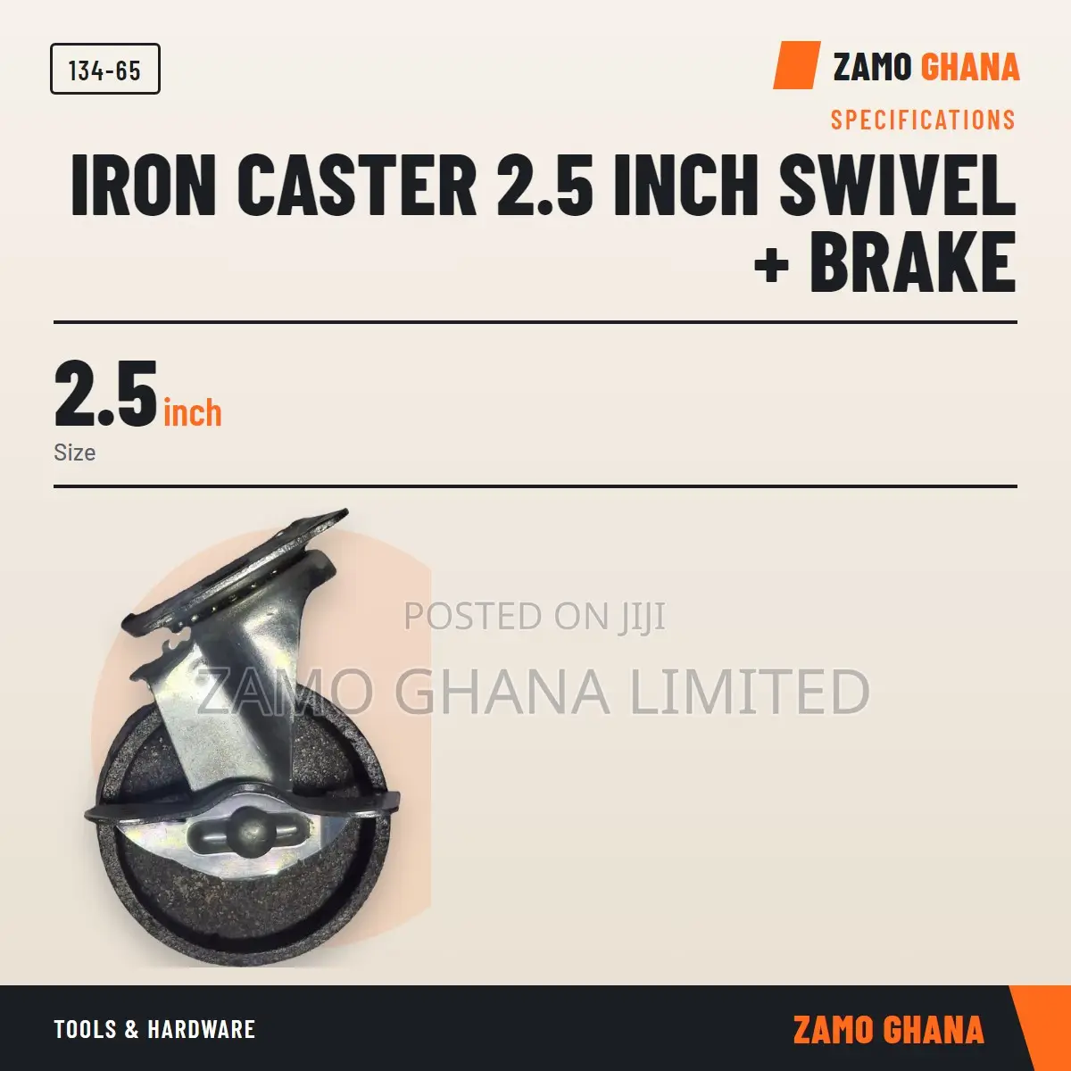 Iron Caster 2.5 Inch Swivel + Brake - 134-65
