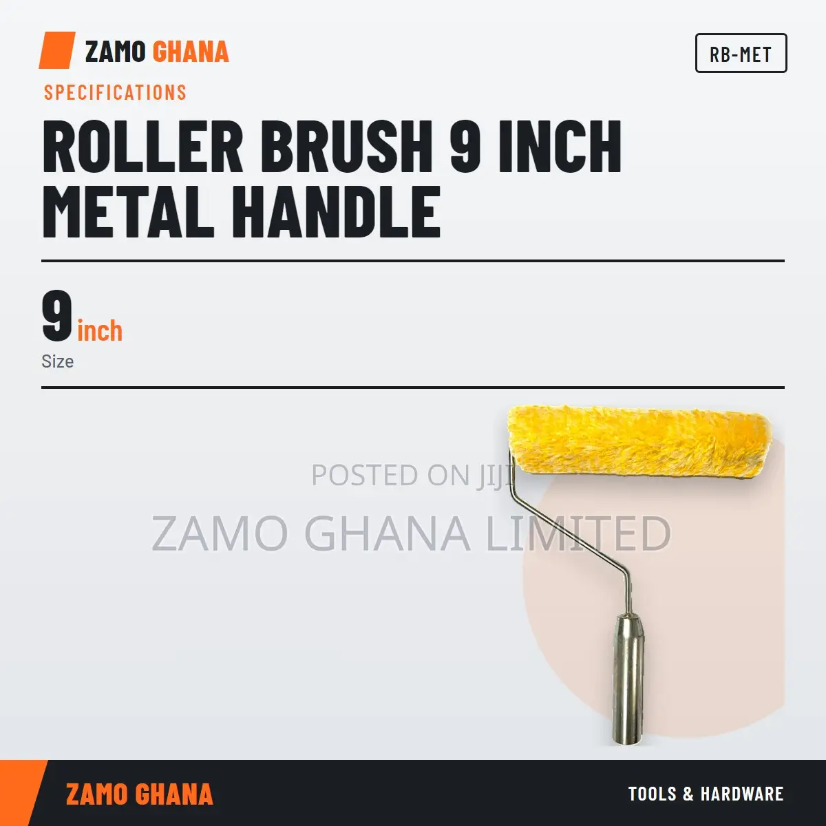 Roller Brush 9 Inch Metal Handle - RB-MET