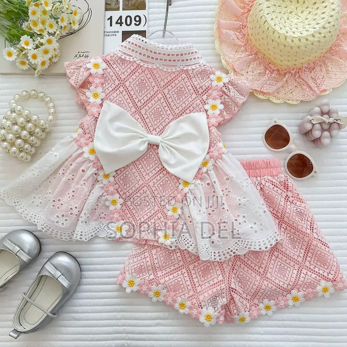 Premium Girls’ Pink Lace 2-Piece Set / Age 3-8Yeaes