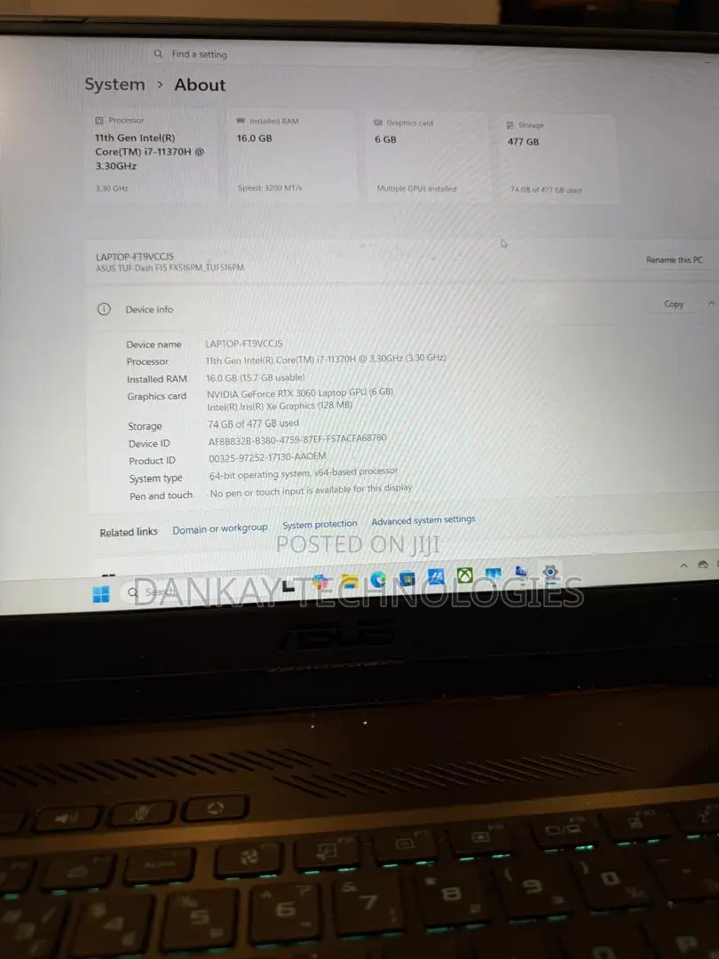 Laptop Asus TUF Gaming A15 16GB Intel Core i7 SSD 500GB