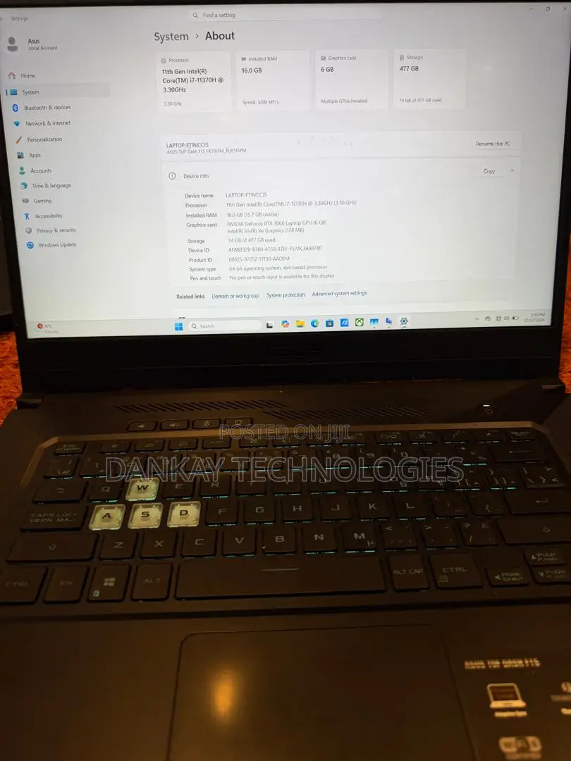 Laptop Asus TUF Gaming A15 16GB Intel Core i7 SSD 500GB