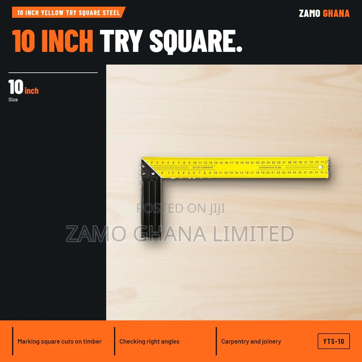 10 Inch Yellow Try Square Steel - YTS-10