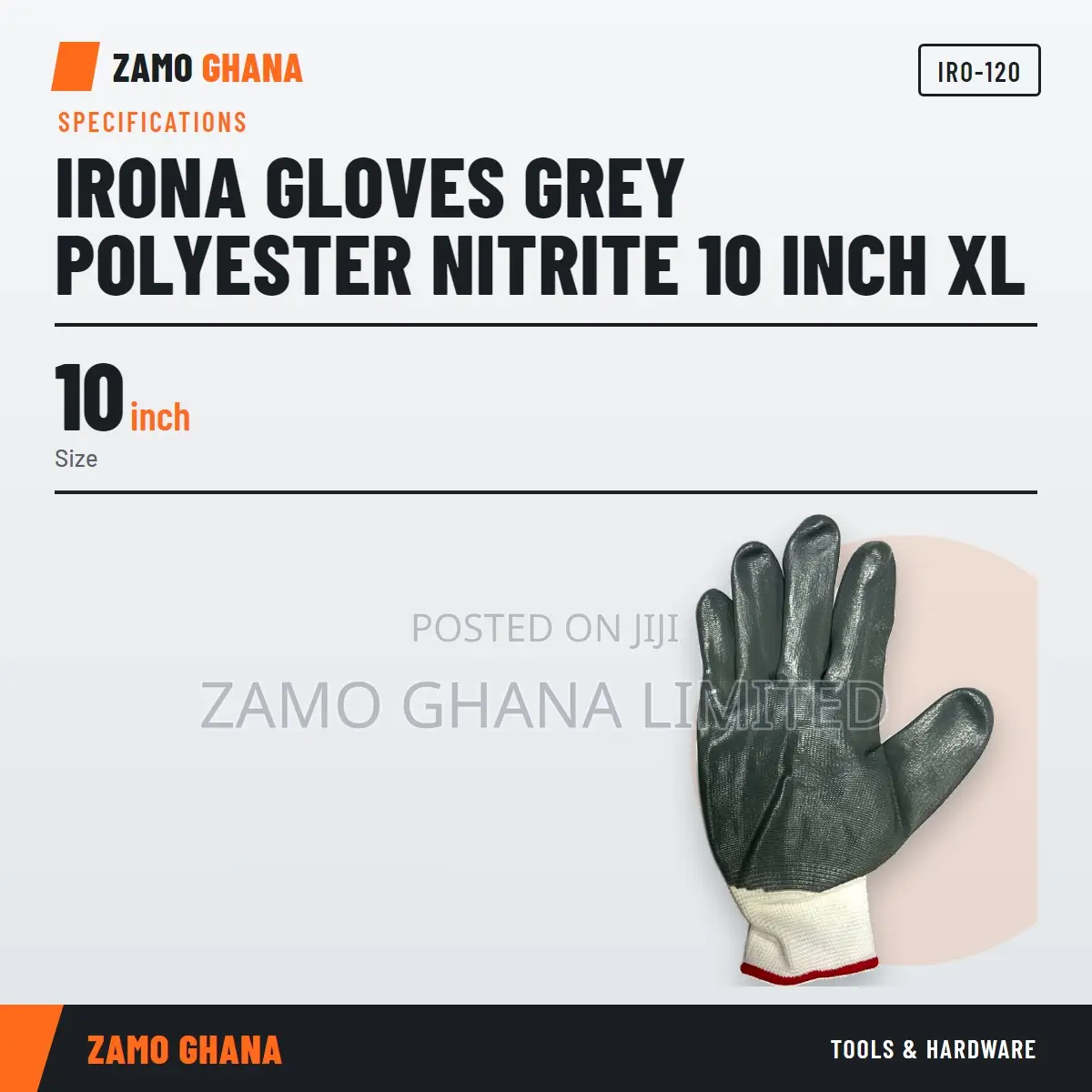 Irona Gloves Grey Polyester Nitrite 10 Inch Xl - IRO-120