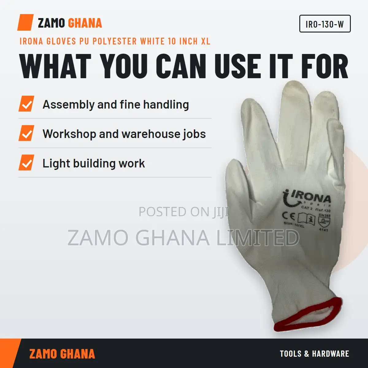Irona Gloves Pu Polyester White 10 Inch Xl - IRO-130-W