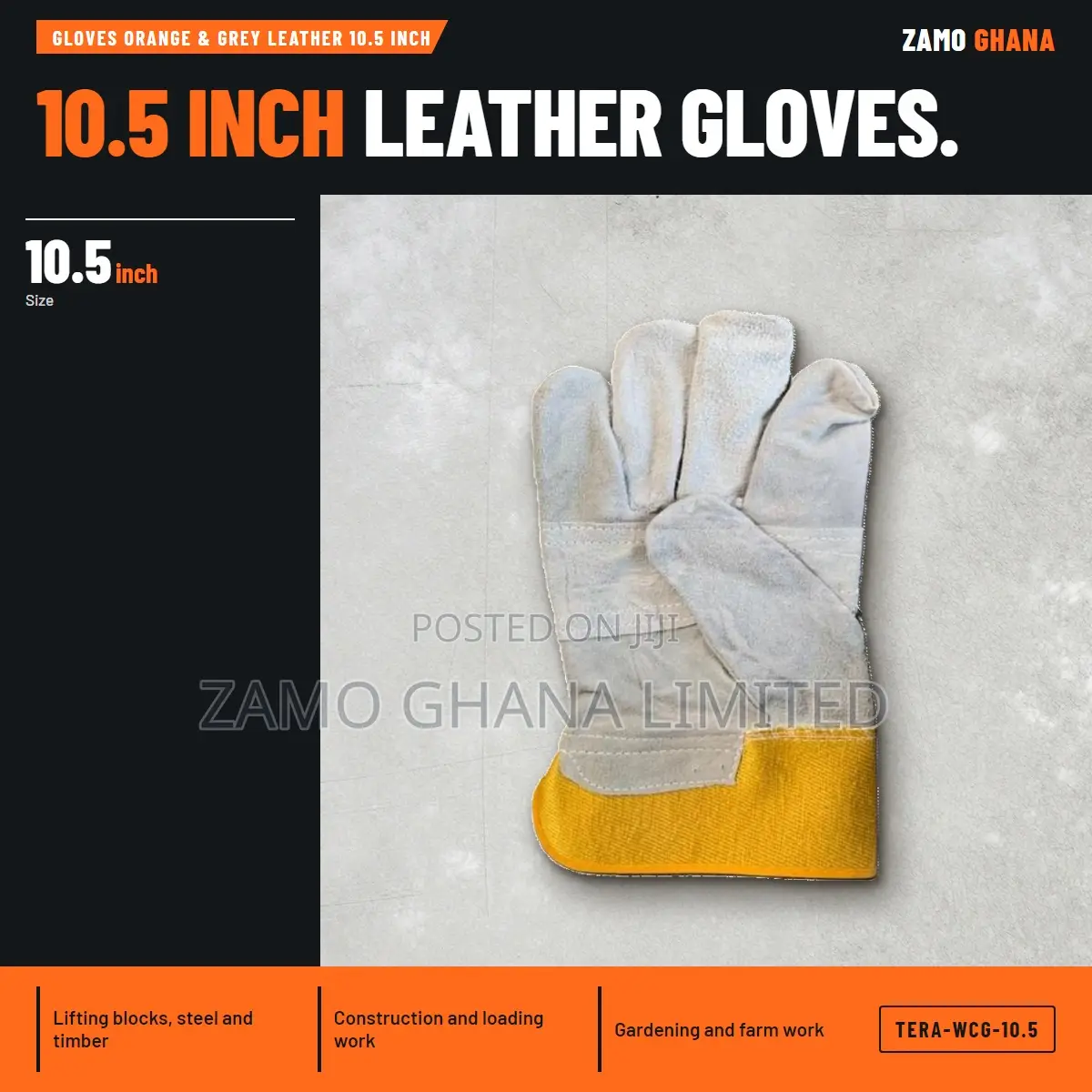 Gloves Orange & Grey Leather 10.5 Inch - TERA-WCG-10.5