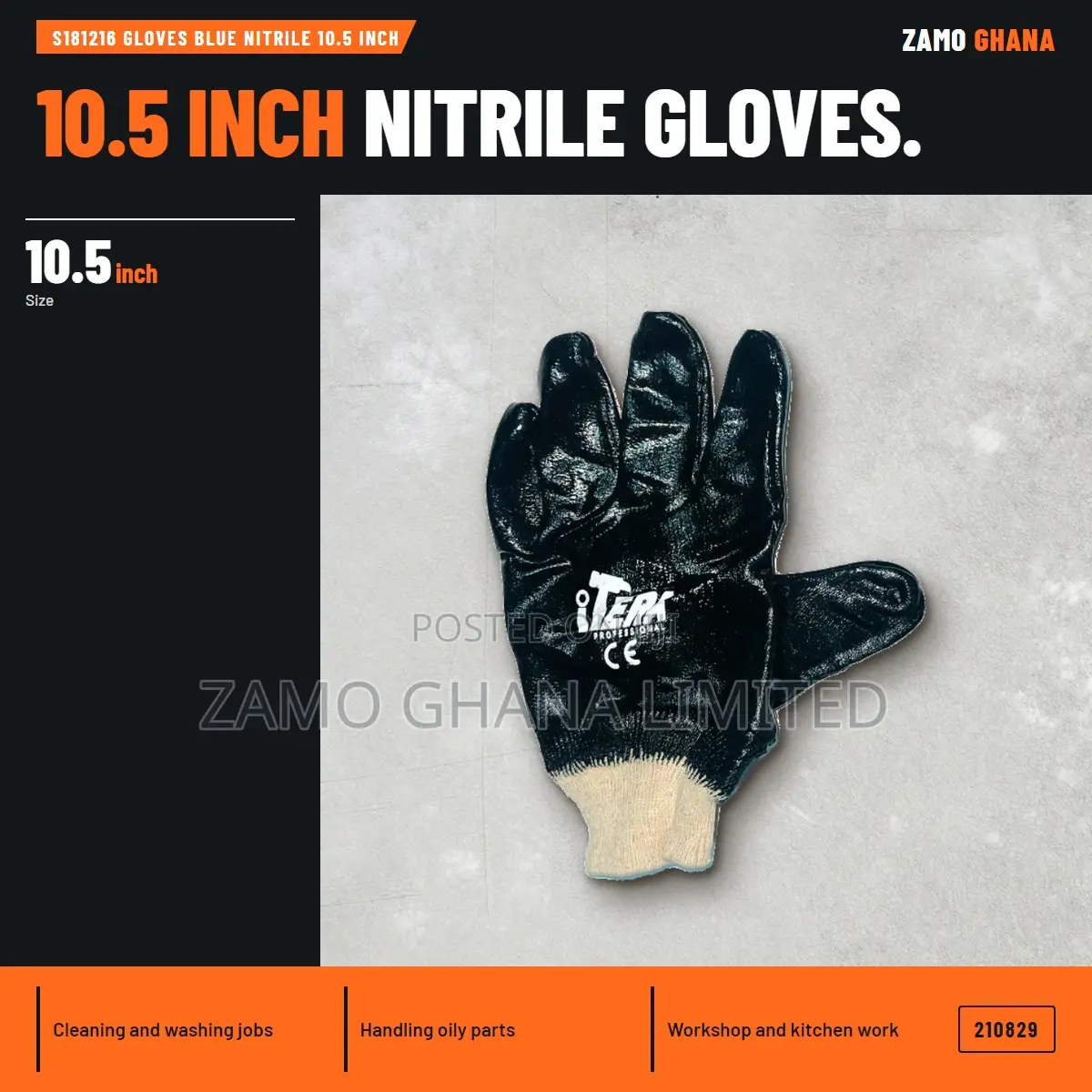 S181216 Gloves Blue Nitrile 10.5 Inch - 210829