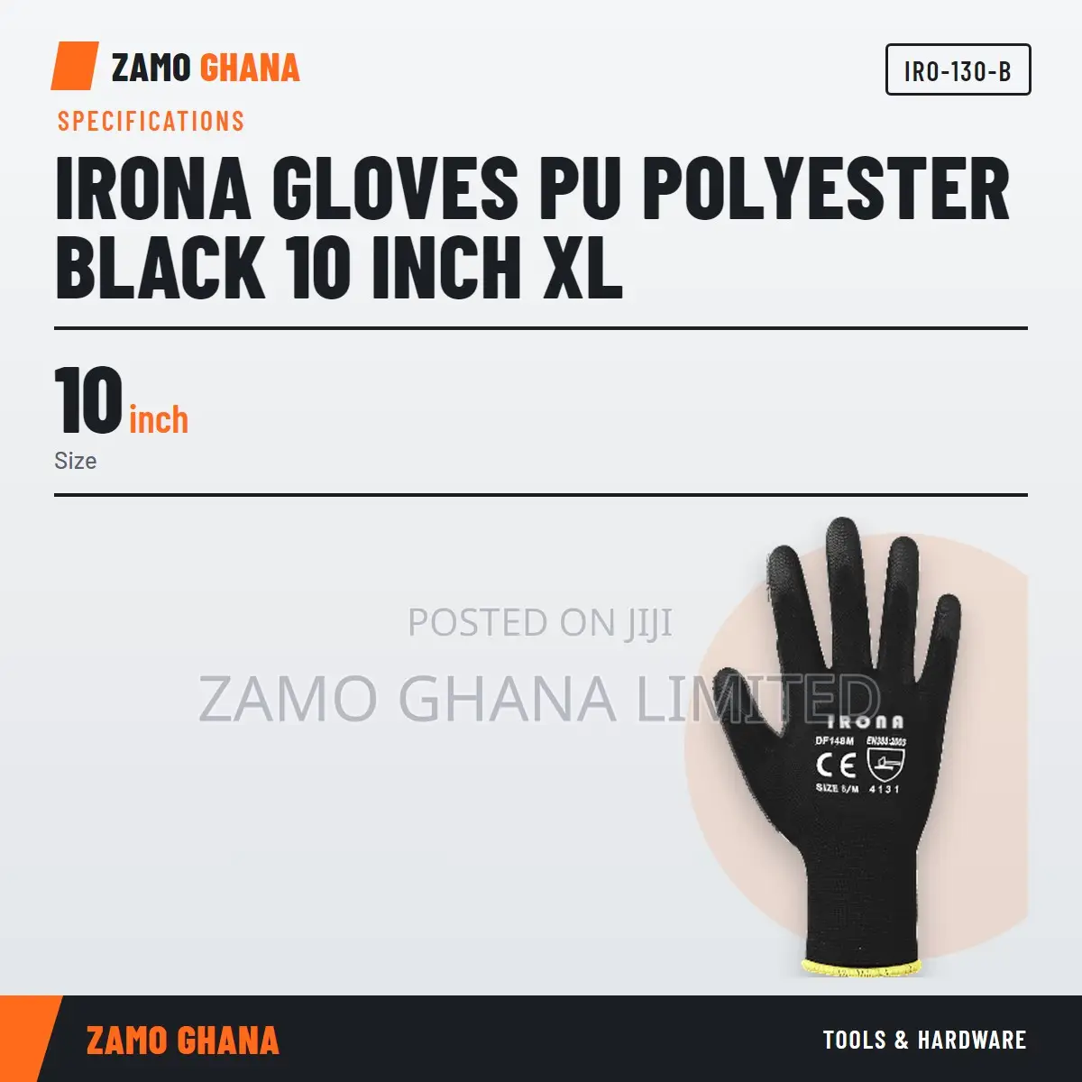 Irona Gloves Pu Polyester Black 10 Inch Xl - IRO-130-B
