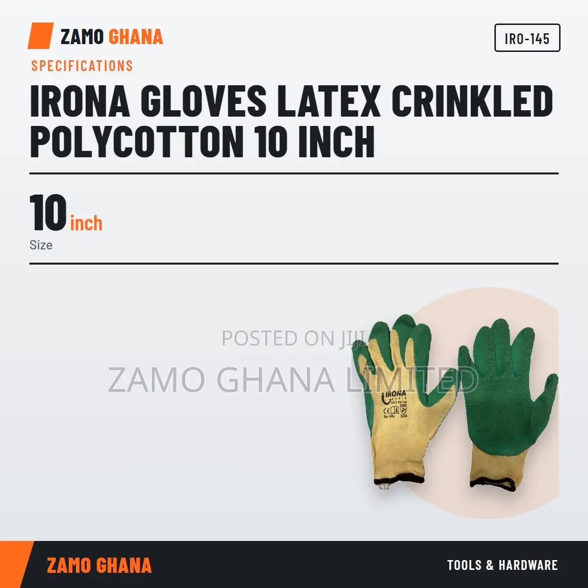 Irona Gloves Latex Crinkled Polycotton 10 Inch - IRO-145