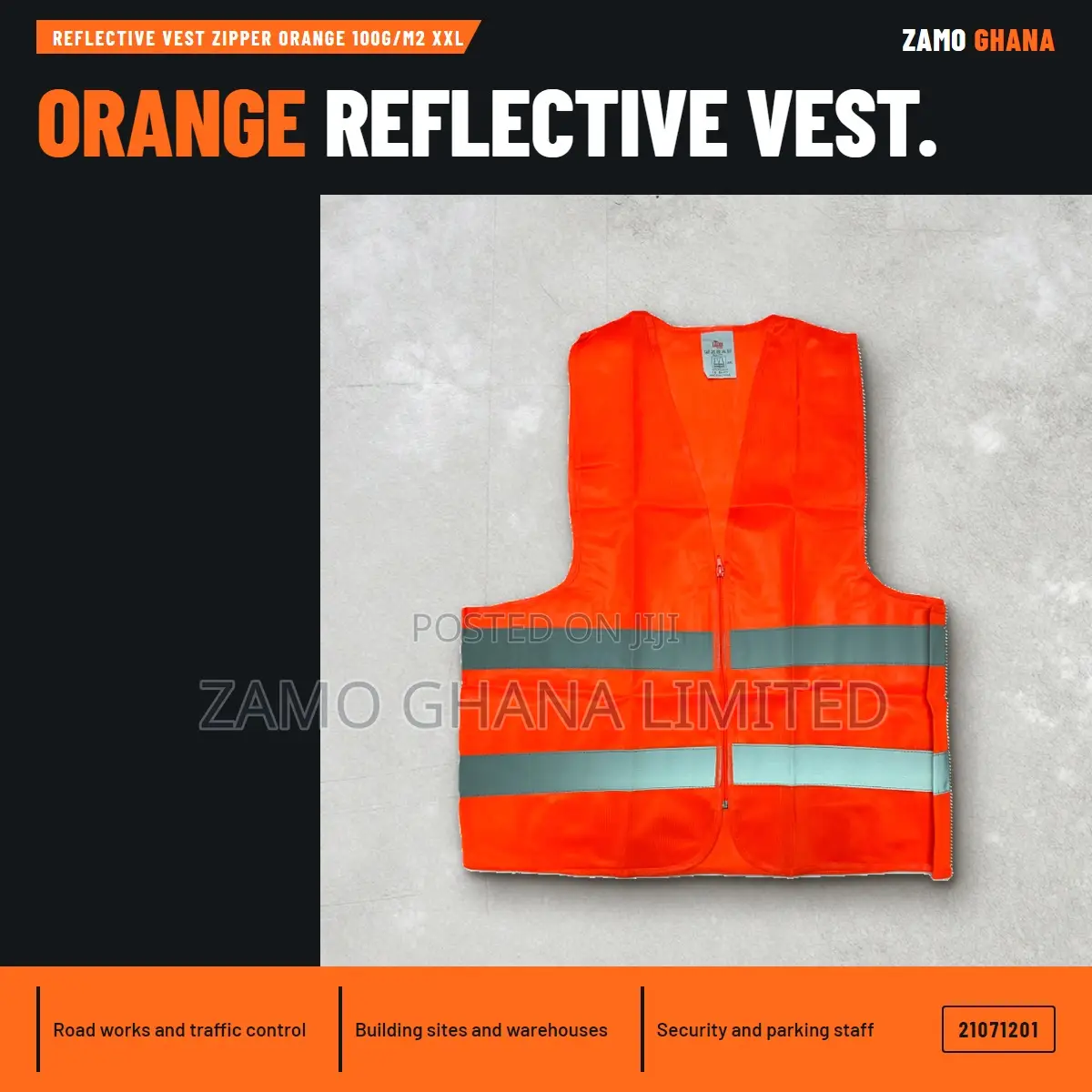 Reflective Vest Zipper Orange 100g/M2 XXL - 21071201