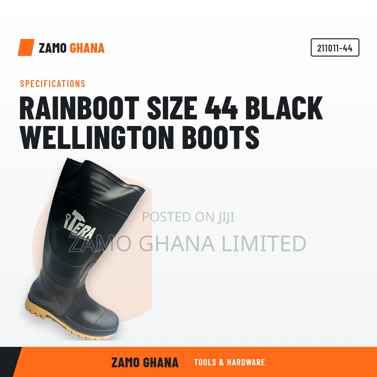 Rainboot Size 44 Black Wellington Boots - 211011-44