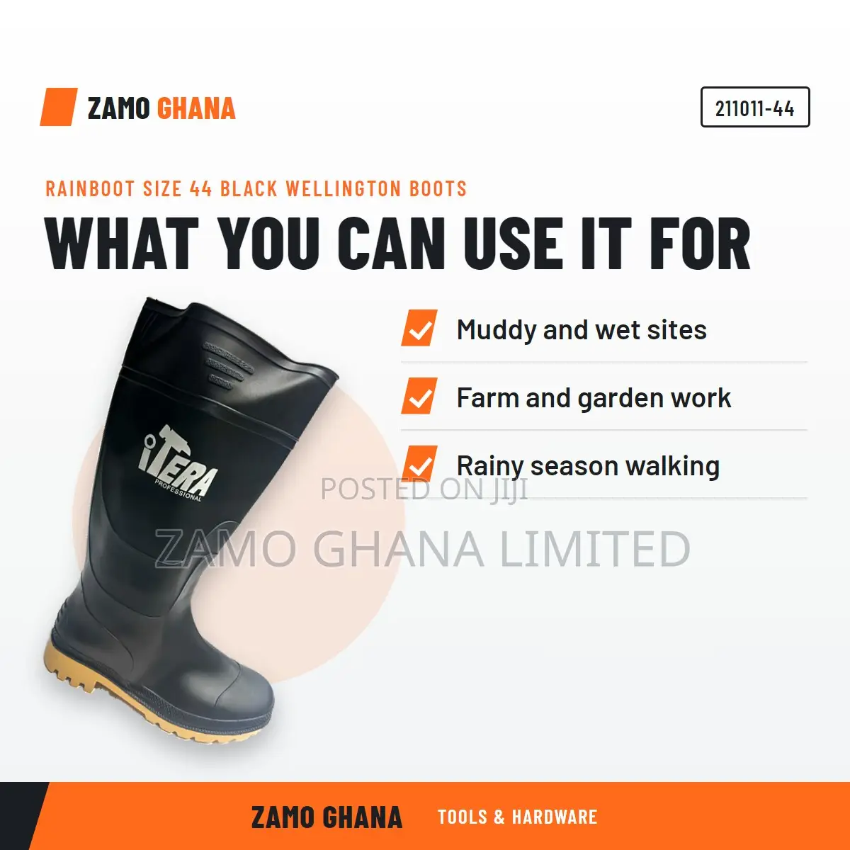 Rainboot Size 44 Black Wellington Boots - 211011-44