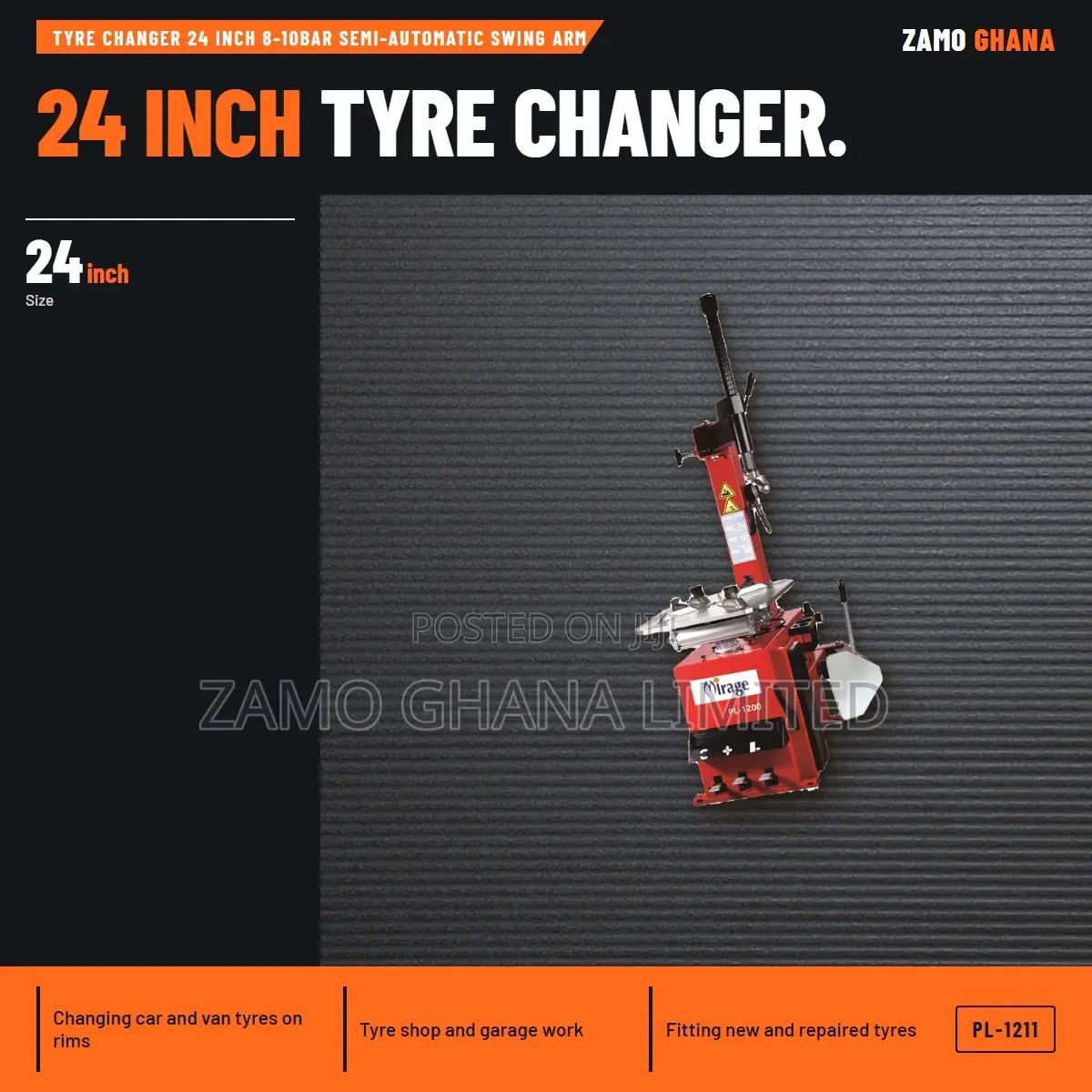 Tyre Changer 24 Inch 8-10Bar Semi-Automatic Swing Arm - PL-1211