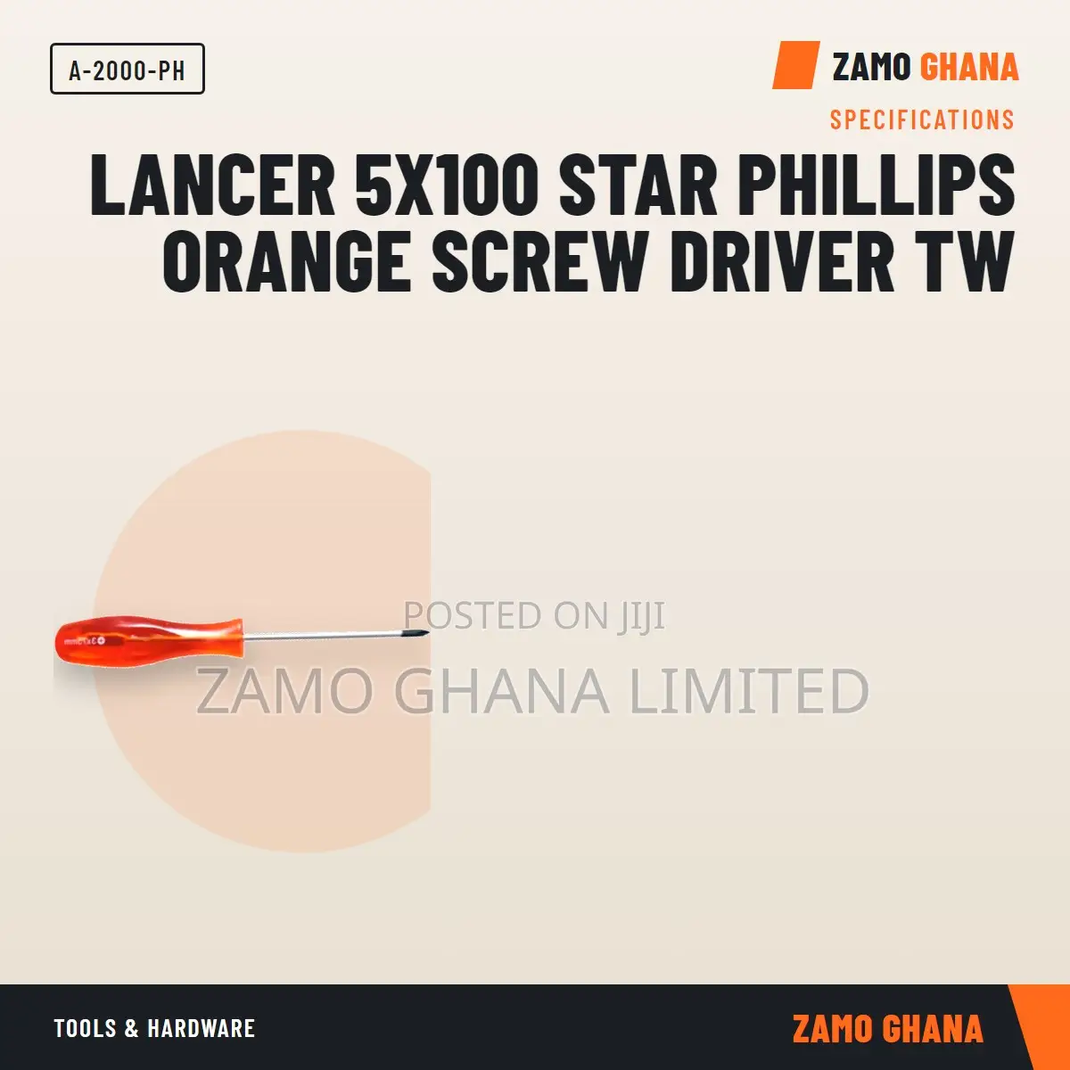 Lancer 5X100 Star Phillips Orange Screw Driver Tw - A-2000-Ph