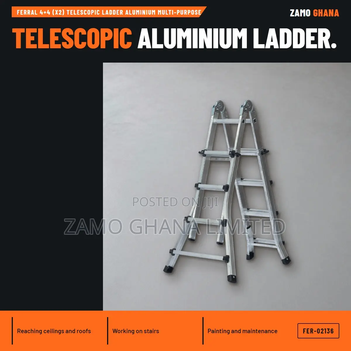 Ferral 4+4 (X2) Telescopic Ladder Aluminium Multi-Purpose - FER-02136
