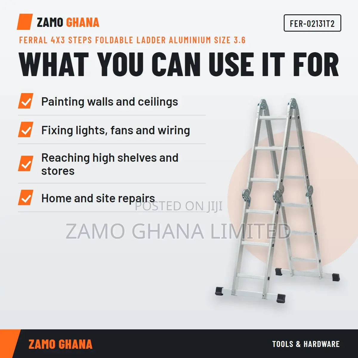 Ferral 4X3 Steps Foldable Ladder Aluminium Size 3.6 - FER-02131T2