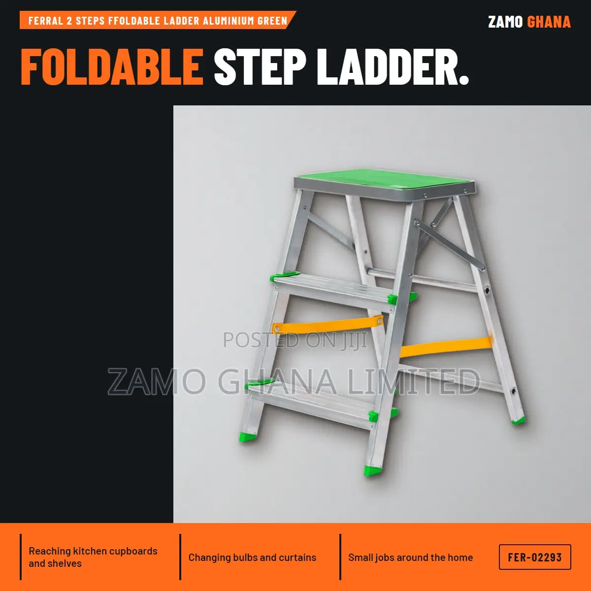 Ferral 2 Steps Ffoldable Ladder Aluminium Green - FER-02293