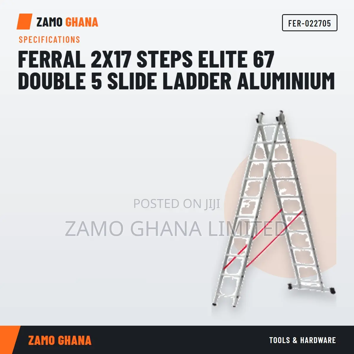 Ferral 2X17 Steps Elite 67 Double 5 Slide Ladder Aluminiu - FER-022705