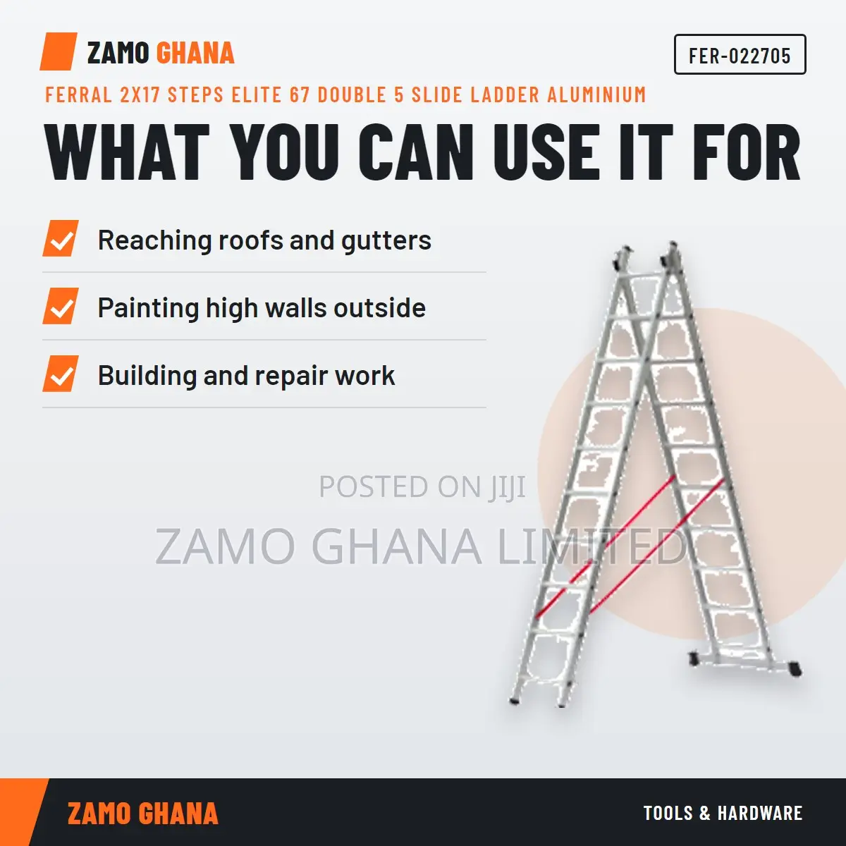Ferral 2X17 Steps Elite 67 Double 5 Slide Ladder Aluminiu - FER-022705