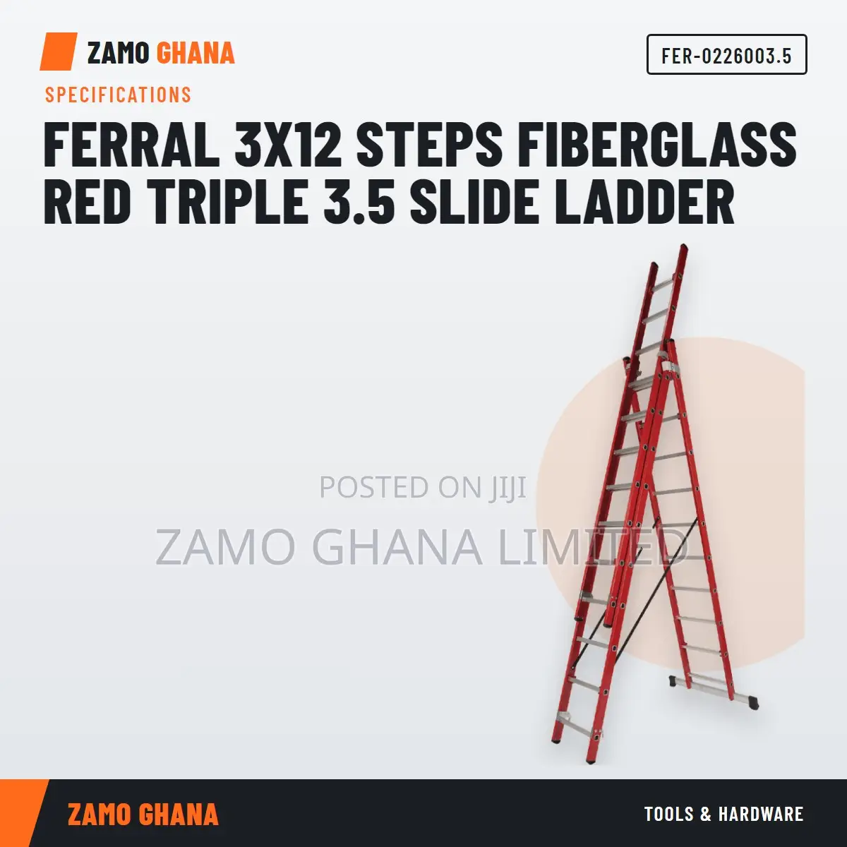 Ferral 3X12 Steps Fiberglass Red Triple 3.5 Slide Ladd - FER-.5