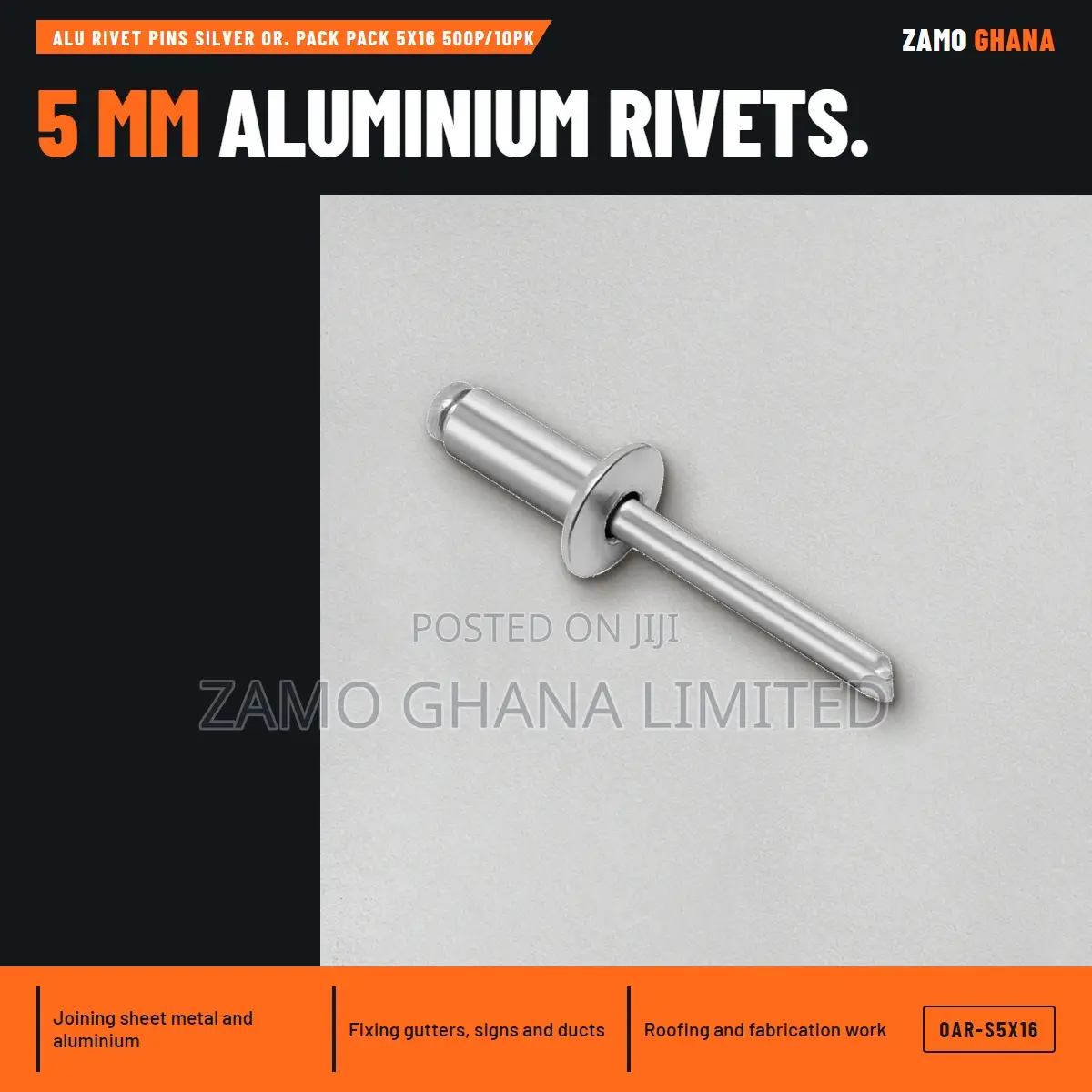 Alu Rivet Pins Silver Or. Pack Pack 5X16 500p/10Pk - OAR-S5X16