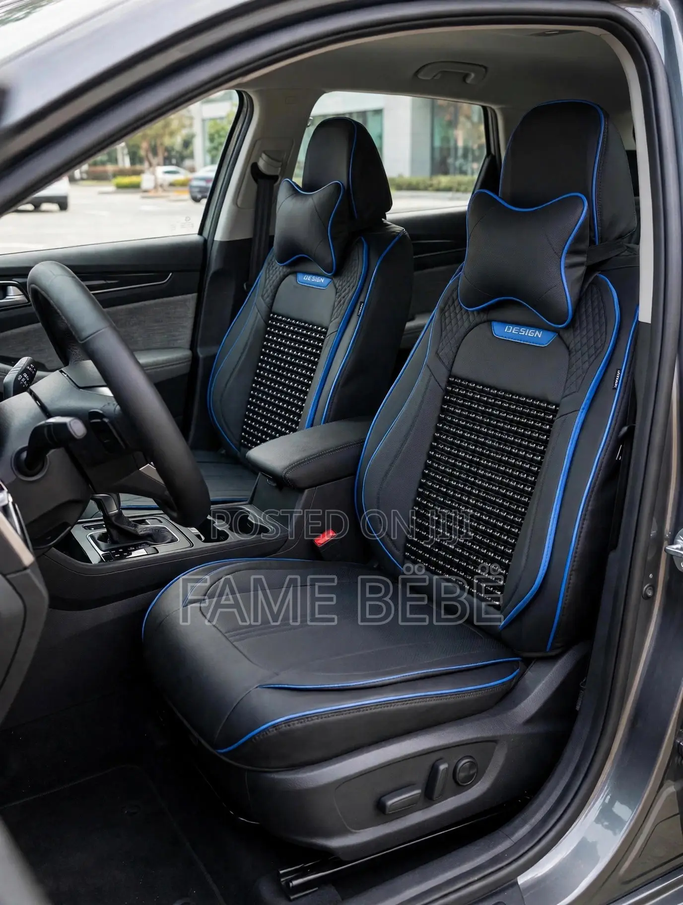 DESIGN Beaded Massage Sport Seat Cover Set - Black & Blue Edition