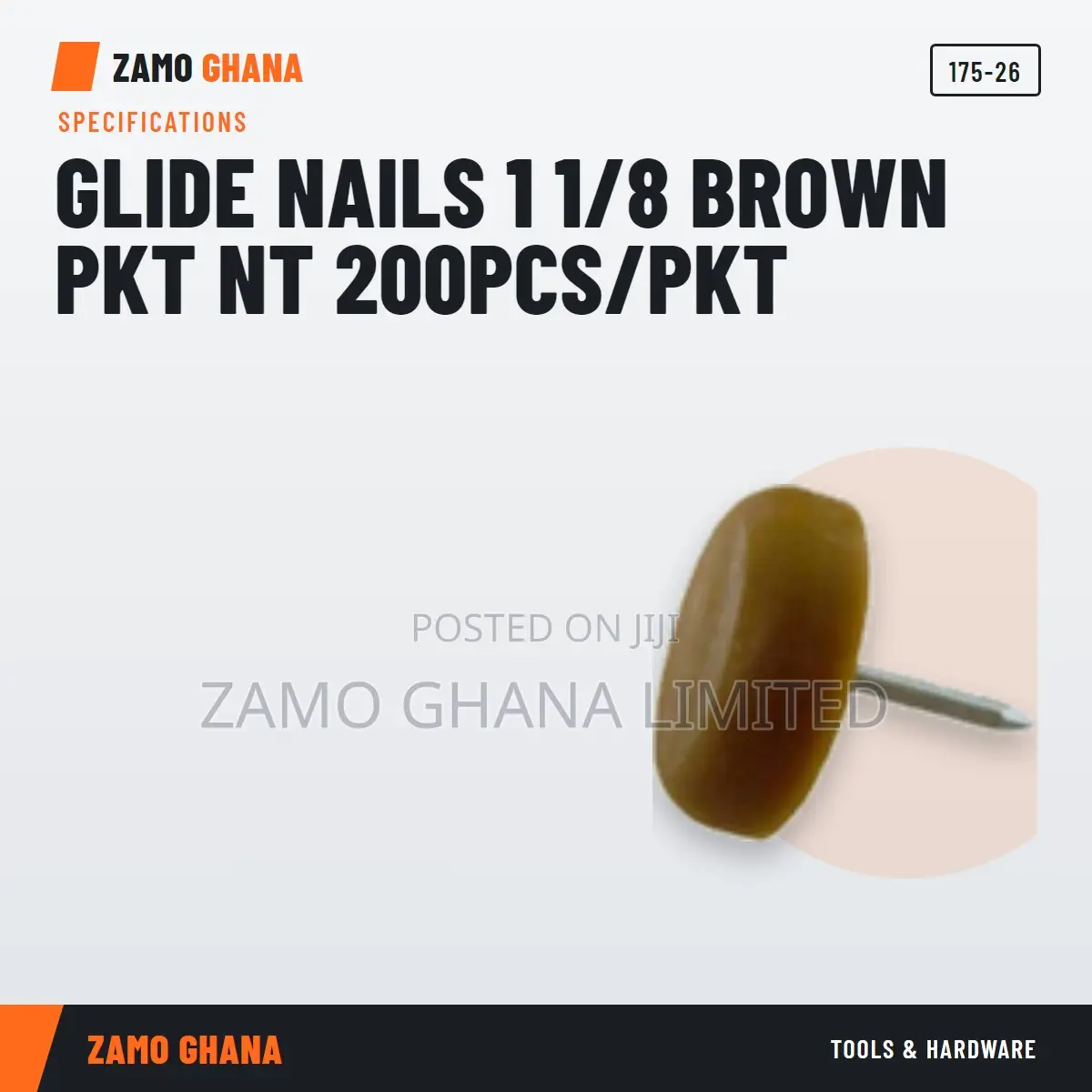 Glide Nails 1 1/8 Brown PKT Nt 200Pcs/PKT - 175-26