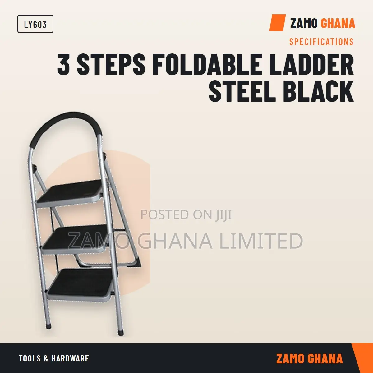 3 Steps Foldable Ladder Steel Black - LY603