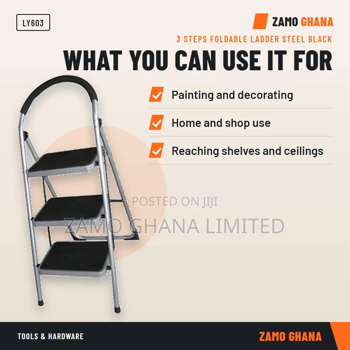 3 Steps Foldable Ladder Steel Black - LY603