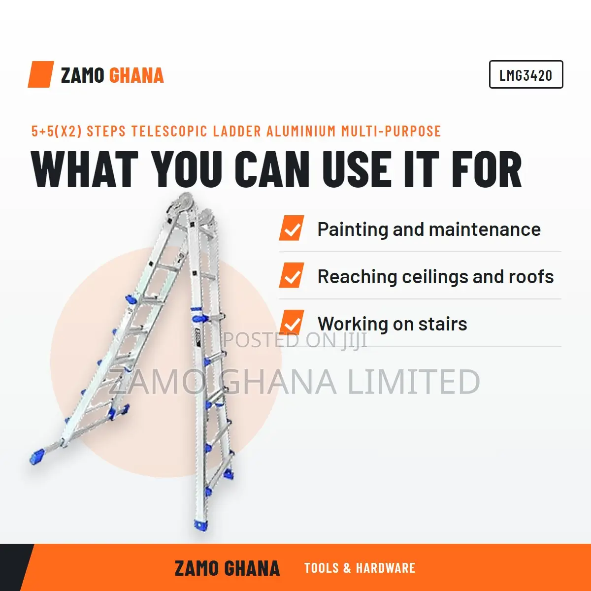 5+5(X2) Steps Telescopic Ladder Aluminium Multi-Purpose - LMG3420