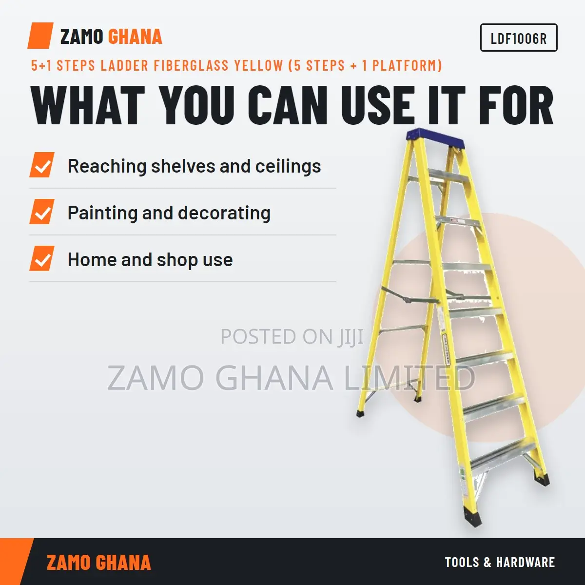 5+1 Steps Ladder Fiberglass Yellow (5 Steps + 1 Platform) - LDF1006R
