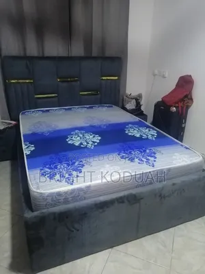 Fabric Ash Gray Bed Frame With Mattress