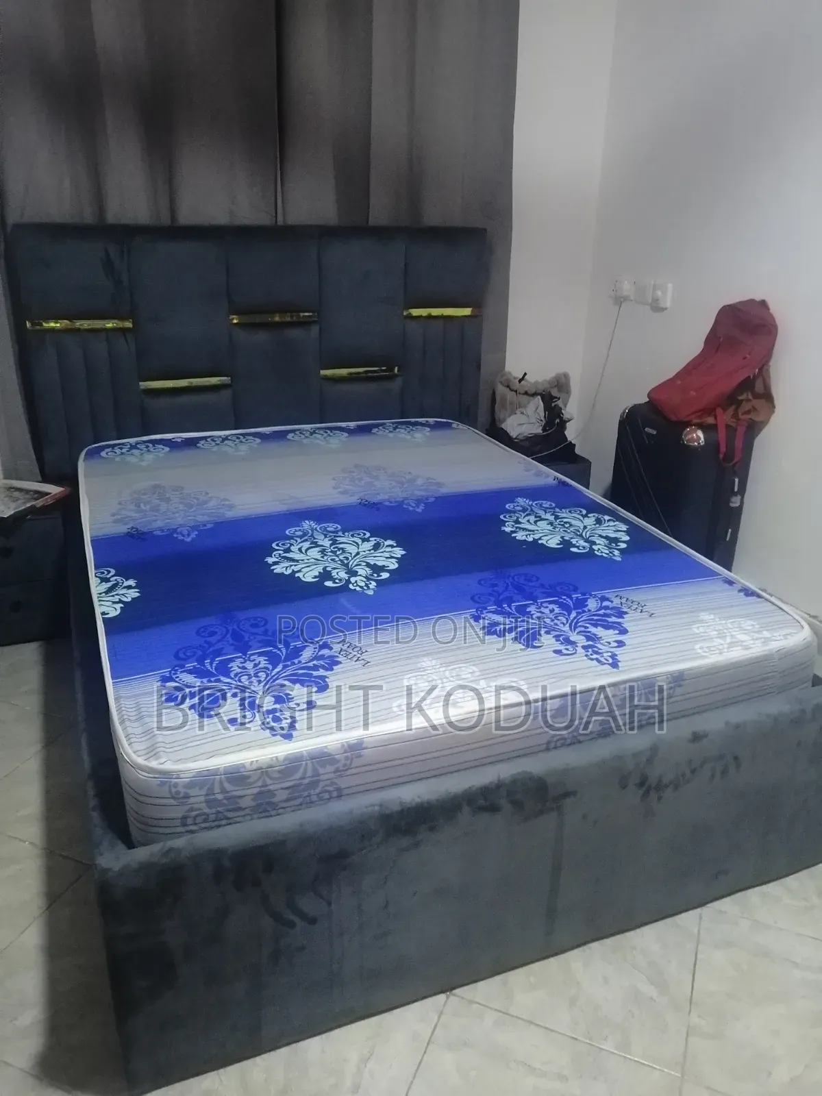 Fabric Ash Gray Bed Frame With Mattress