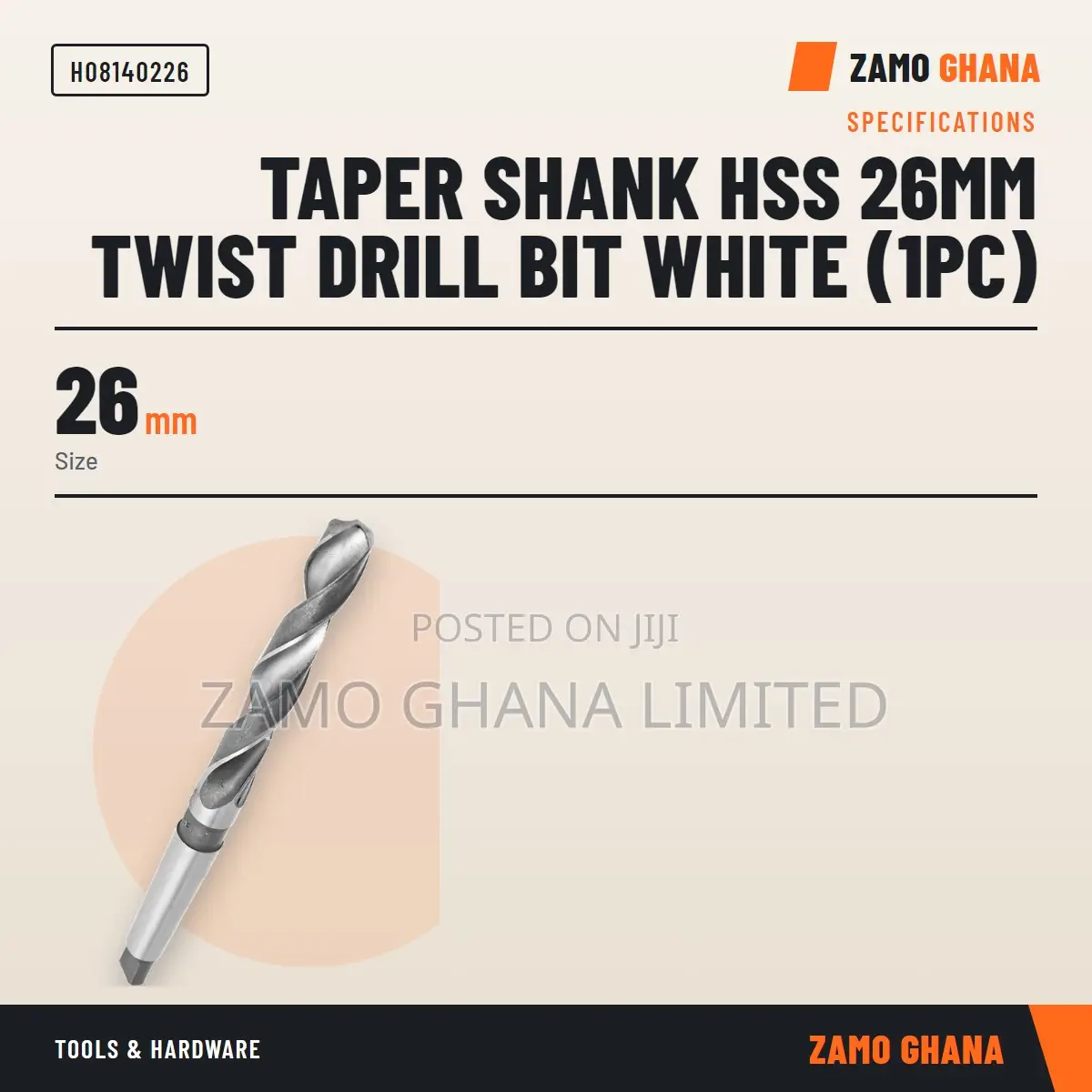 Taper Shank HSS 26Mm Twist Drill Bit White (1Pc) - H