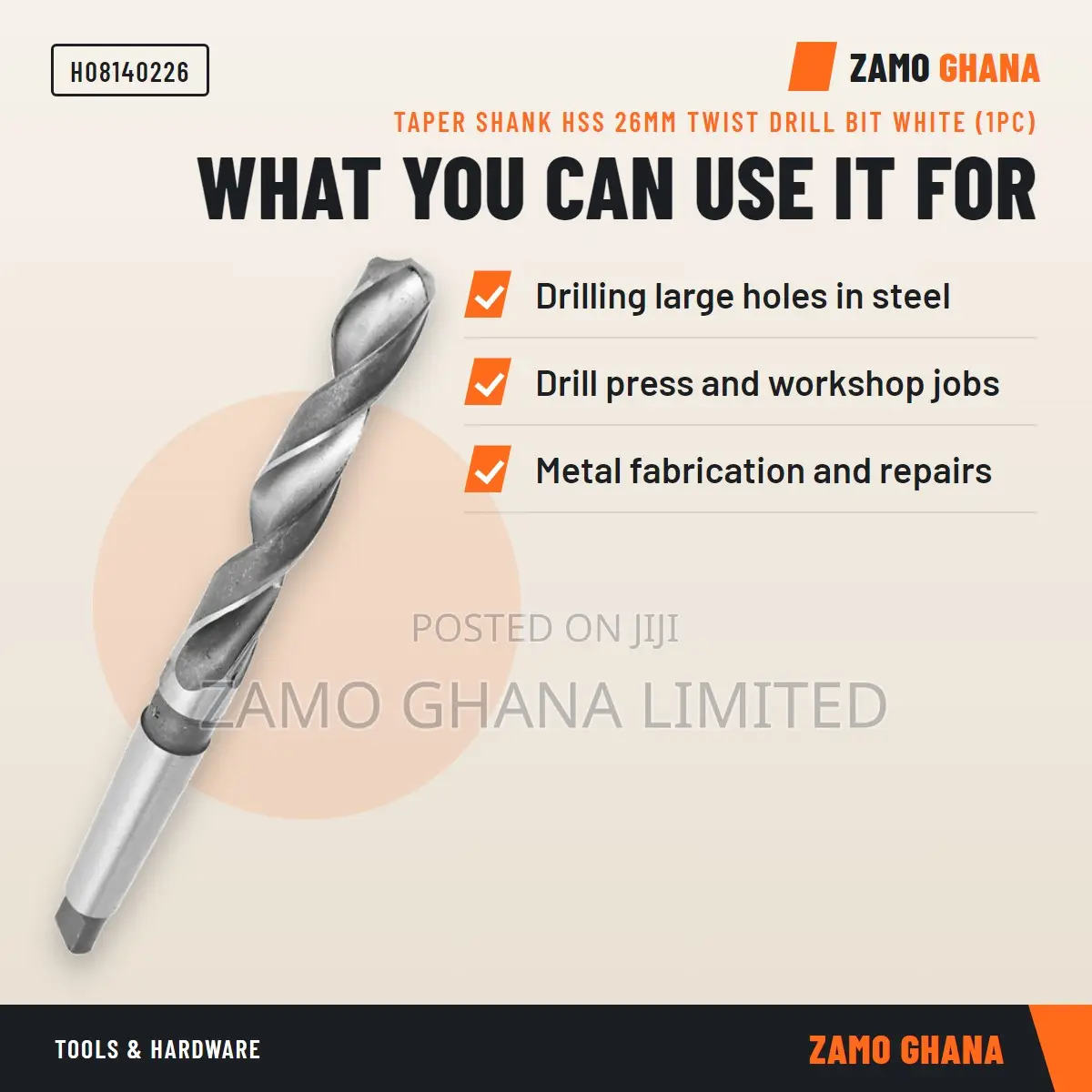 Taper Shank HSS 26Mm Twist Drill Bit White (1Pc) - H