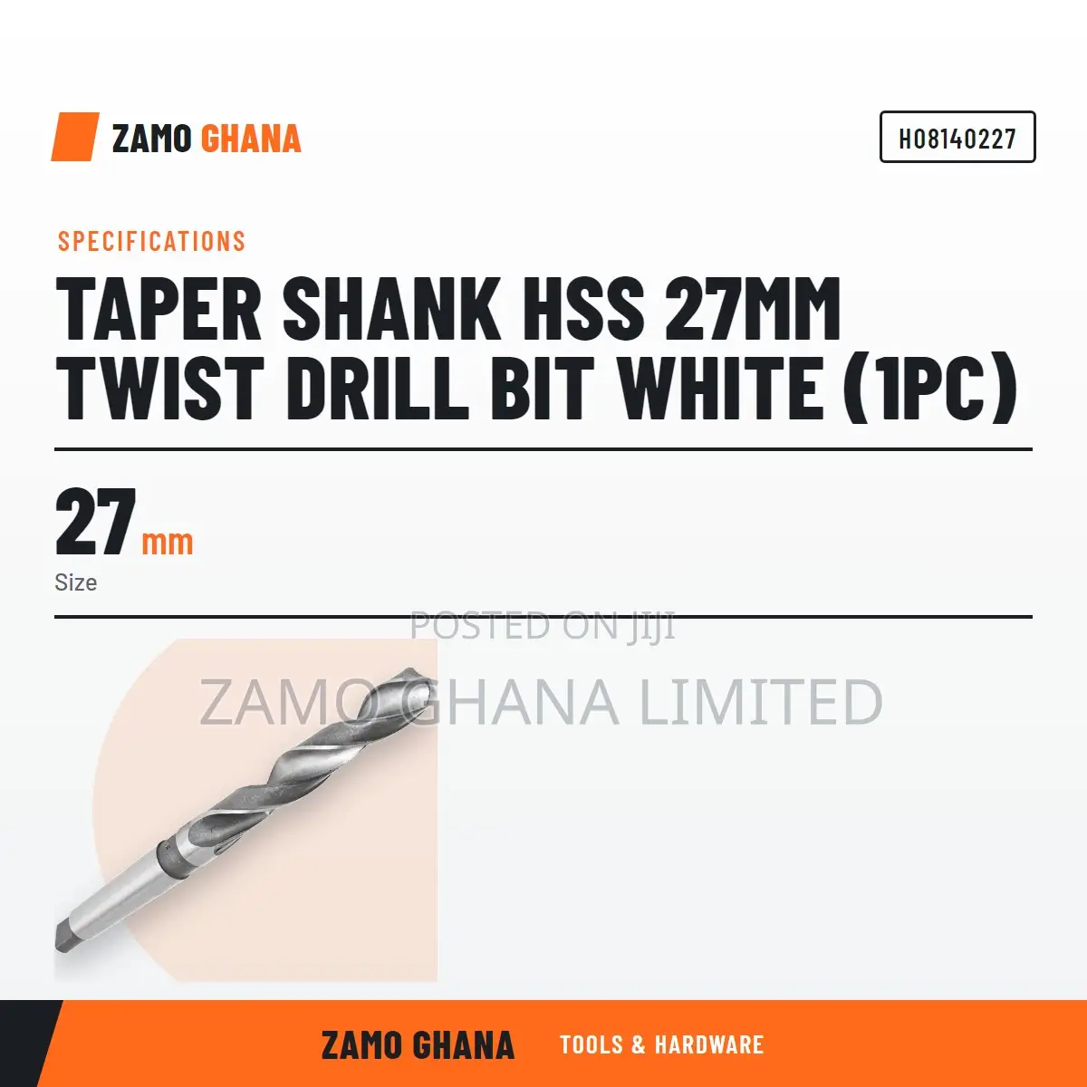 Taper Shank HSS 27Mm Twist Drill Bit White (1Pc) - H