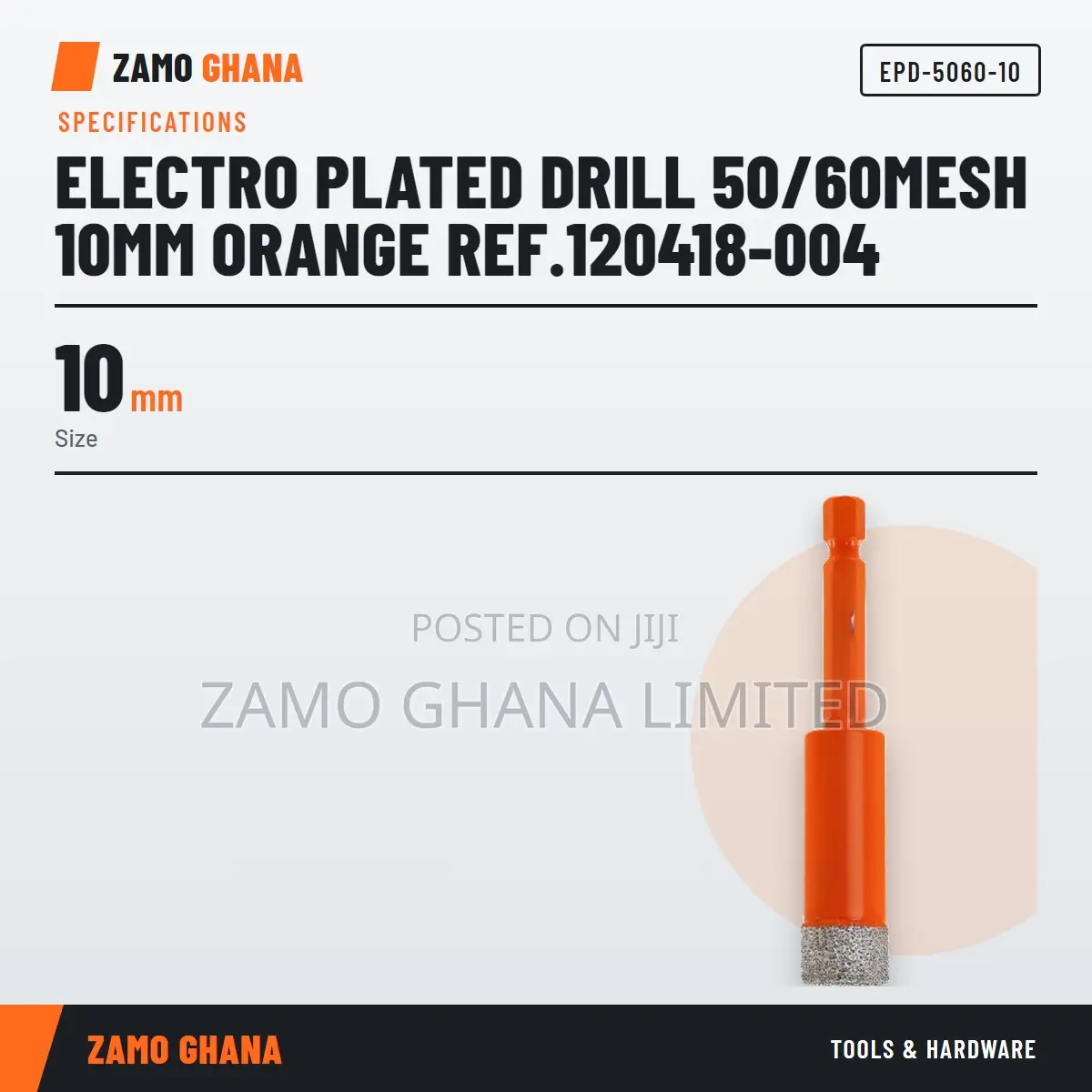 Electro Plated Drill 50/60Mesh 10Mm Orange Ref.120418-00 - EPD-5060-10