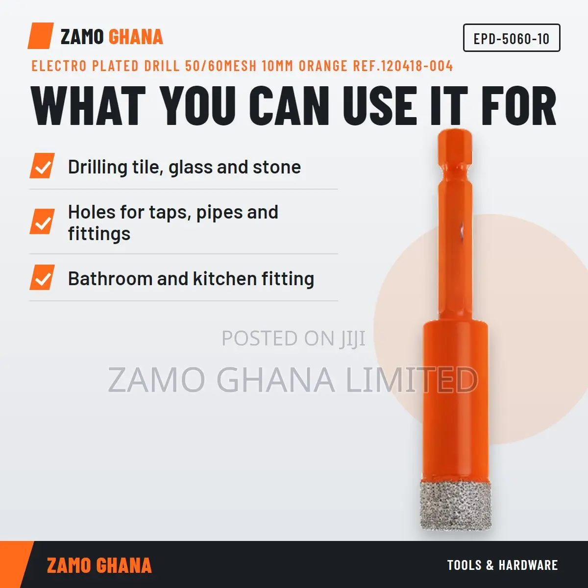Electro Plated Drill 50/60Mesh 10Mm Orange Ref.120418-00 - EPD-5060-10