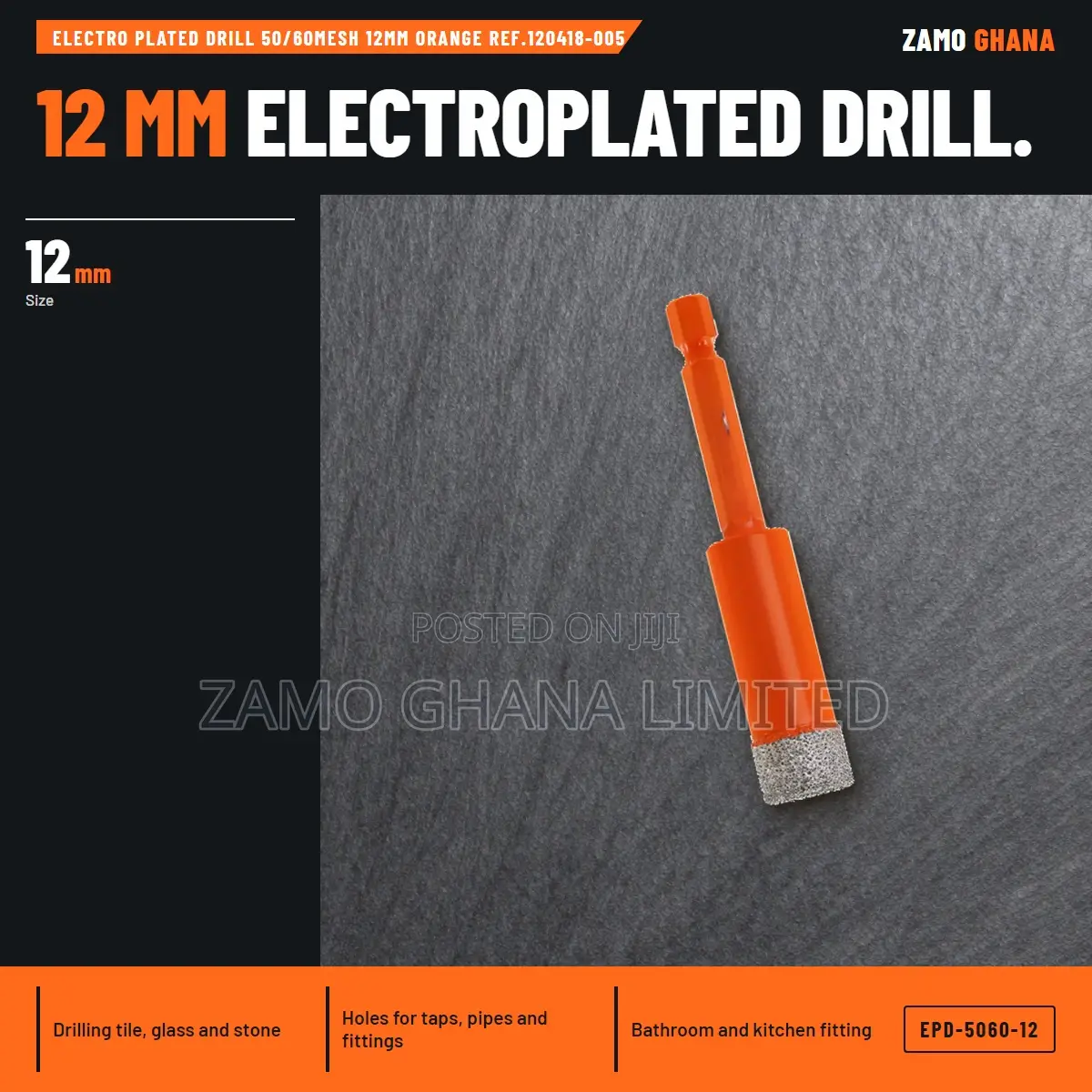 Electro Plated Drill 50/60Mesh 12Mm Orange Ref.120418-00 - EPD-5060-12