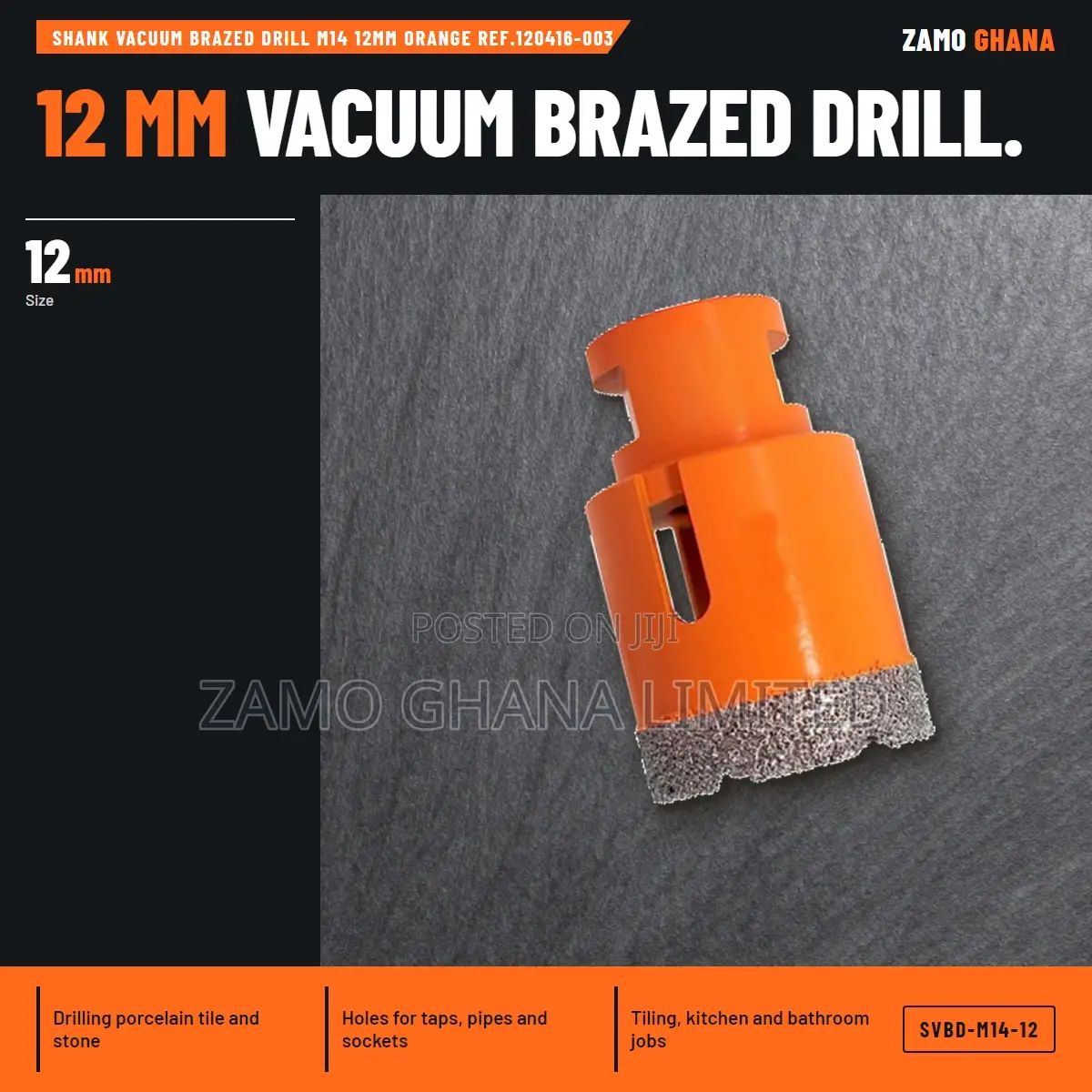 Shank Vacuum Brazed Drill M14 12Mm Orange Ref.120416-003 - SVBD-M14-12