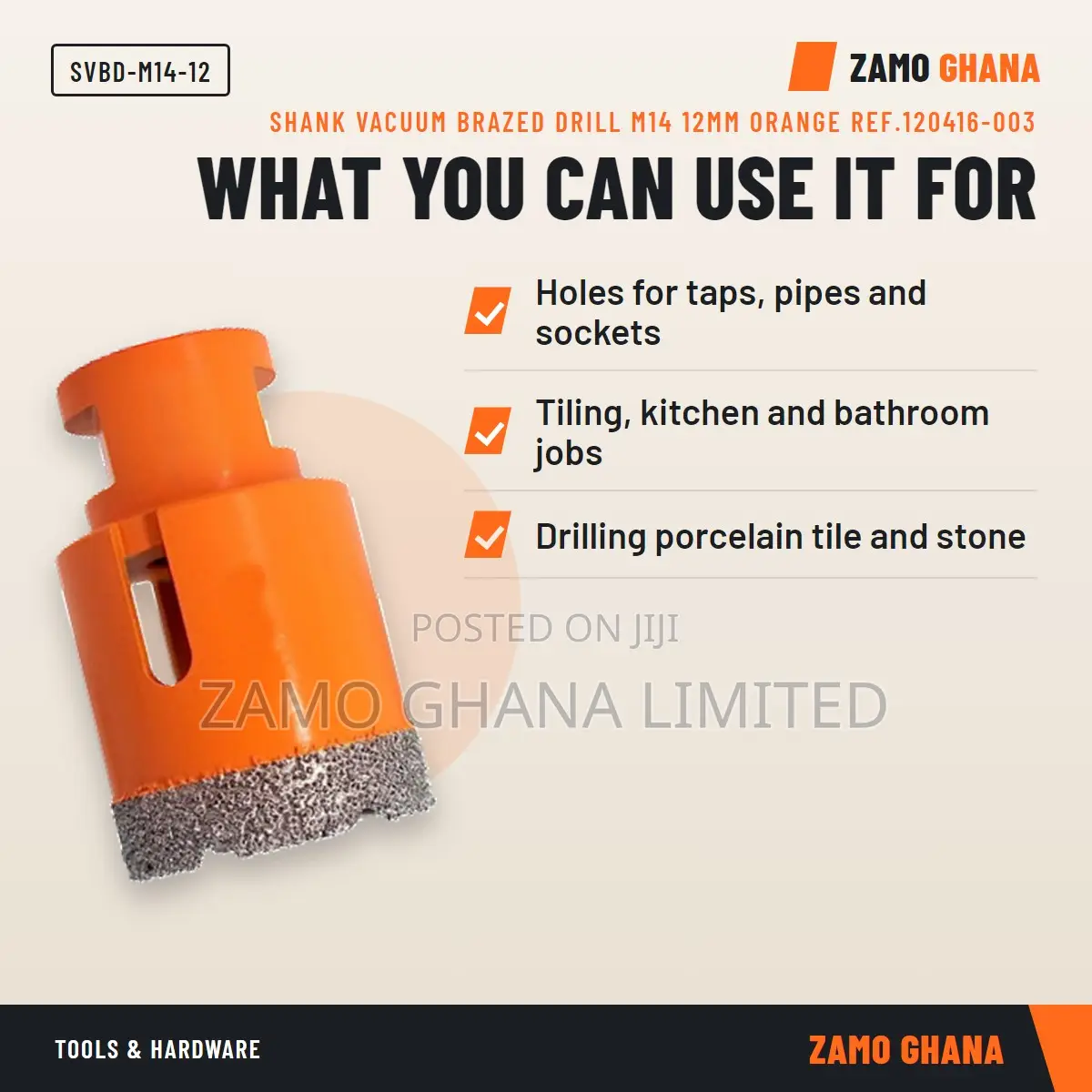 Shank Vacuum Brazed Drill M14 12Mm Orange Ref.120416-003 - SVBD-M14-12