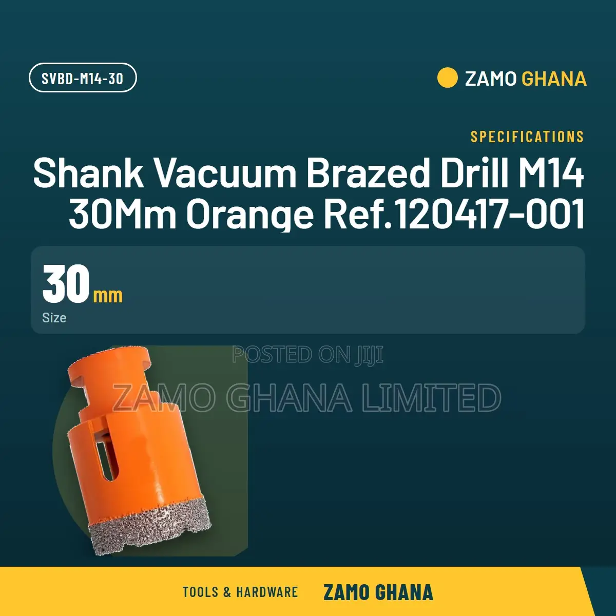 Shank Vacuum Brazed Drill M14 30Mm Orange Ref.120417-001 - SVBD-M14-30