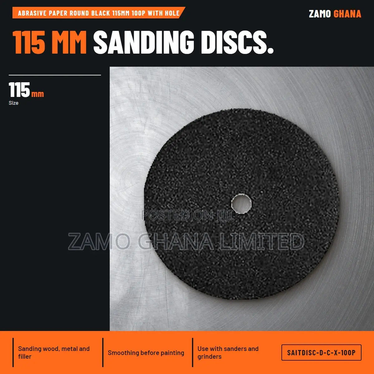 Abrasive Paper Round Black 115Mm 100P With Hole - SAITDISC-D-C-X-100P