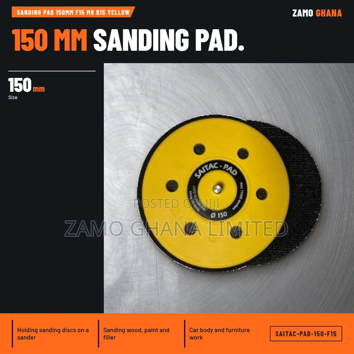 Sanding Pad 150Mm F15 M8 B15 Yellow - SAITAC-PAD-150-F15