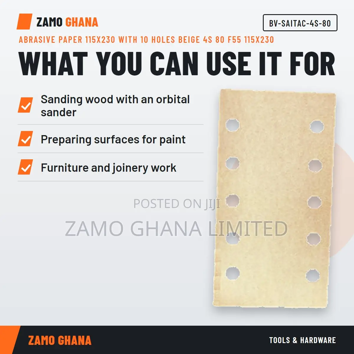 Abrasive Paper 115X230 With 10 Holes Beige 4S 80 F55 - BV-SAITAC-4S-80