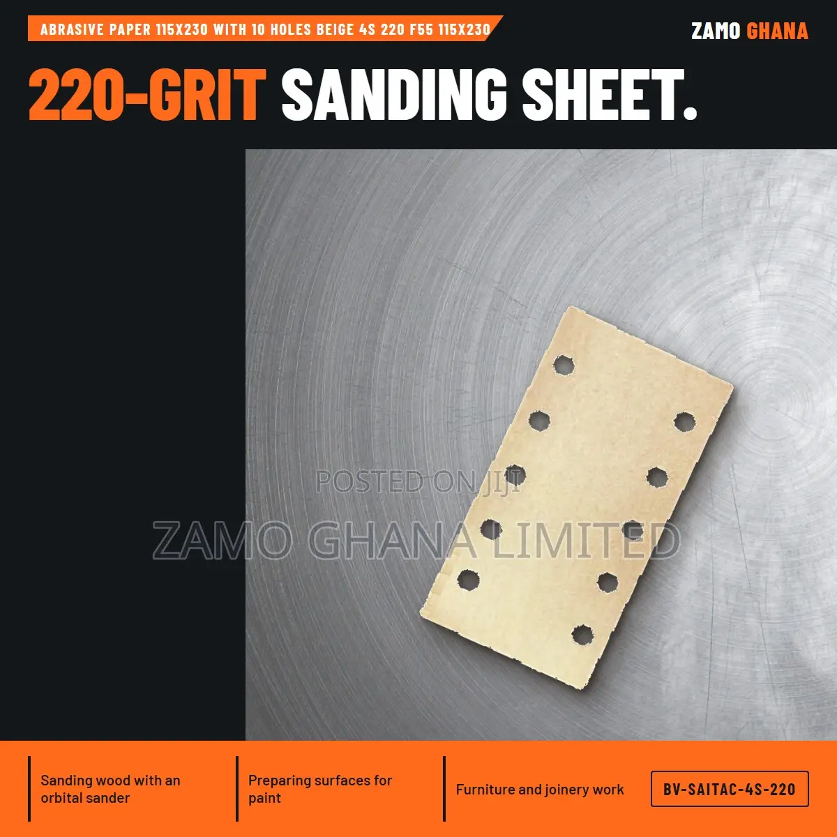 Abrasive Paper 115X230 With 10 Holes Beige 4S 220 F - BV-SAITAC-4S-220
