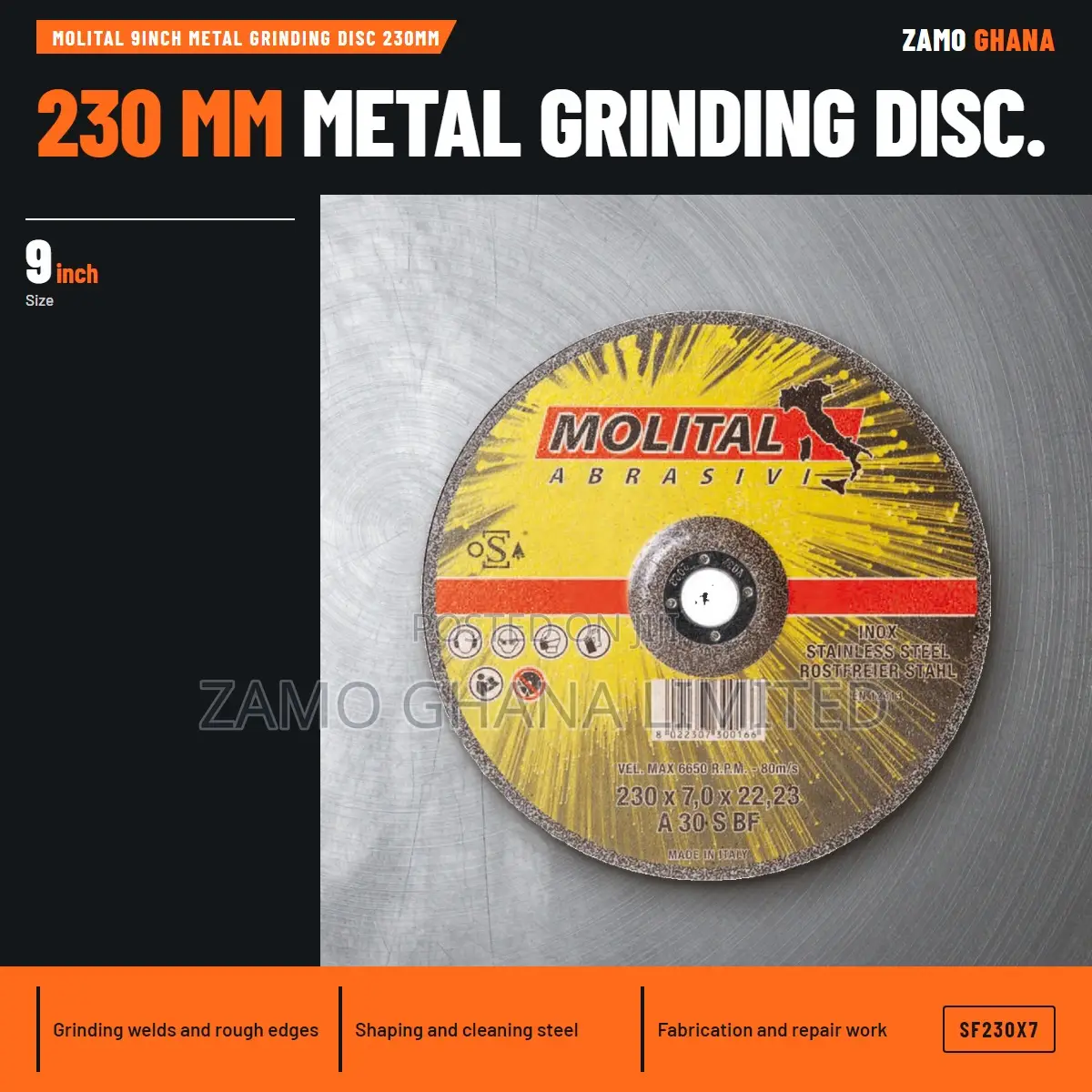Molital 9Inch Metal Grinding Disc 230Mm - SF230X7