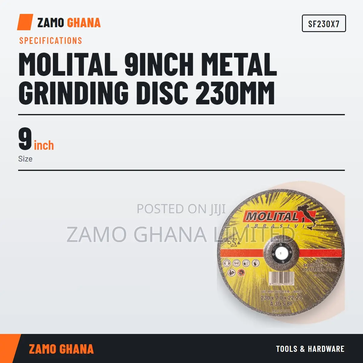 Molital 9Inch Metal Grinding Disc 230Mm - SF230X7