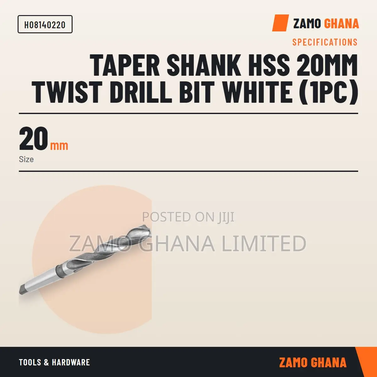 Taper Shank HSS 20Mm Twist Drill Bit White (1Pc) - H