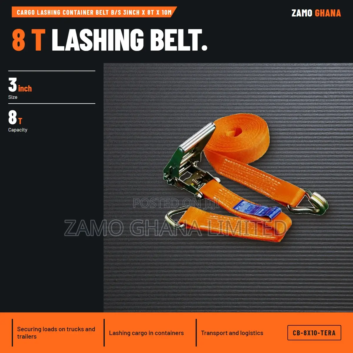 Cargo Lashing Container Belt B/S 3Inch X 8T X 10M - CB-8X10-TERA