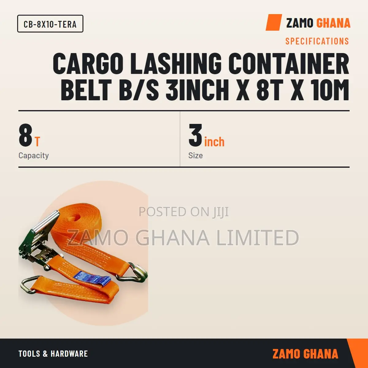 Cargo Lashing Container Belt B/S 3Inch X 8T X 10M - CB-8X10-TERA